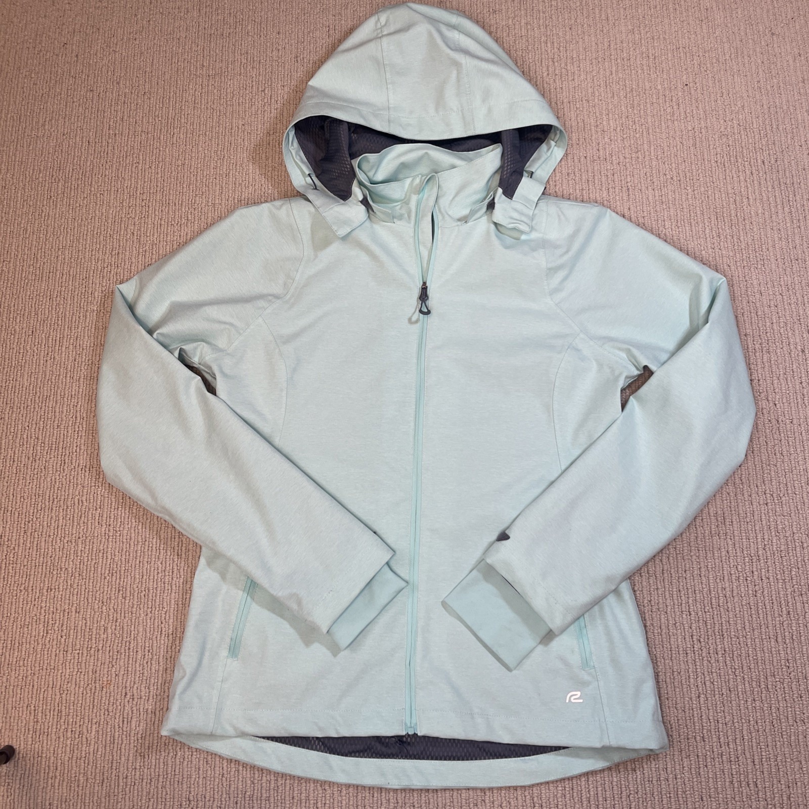Roadrunner Women Medium Reflective Rain Full Zip Jacket Detachable Hooded Mint